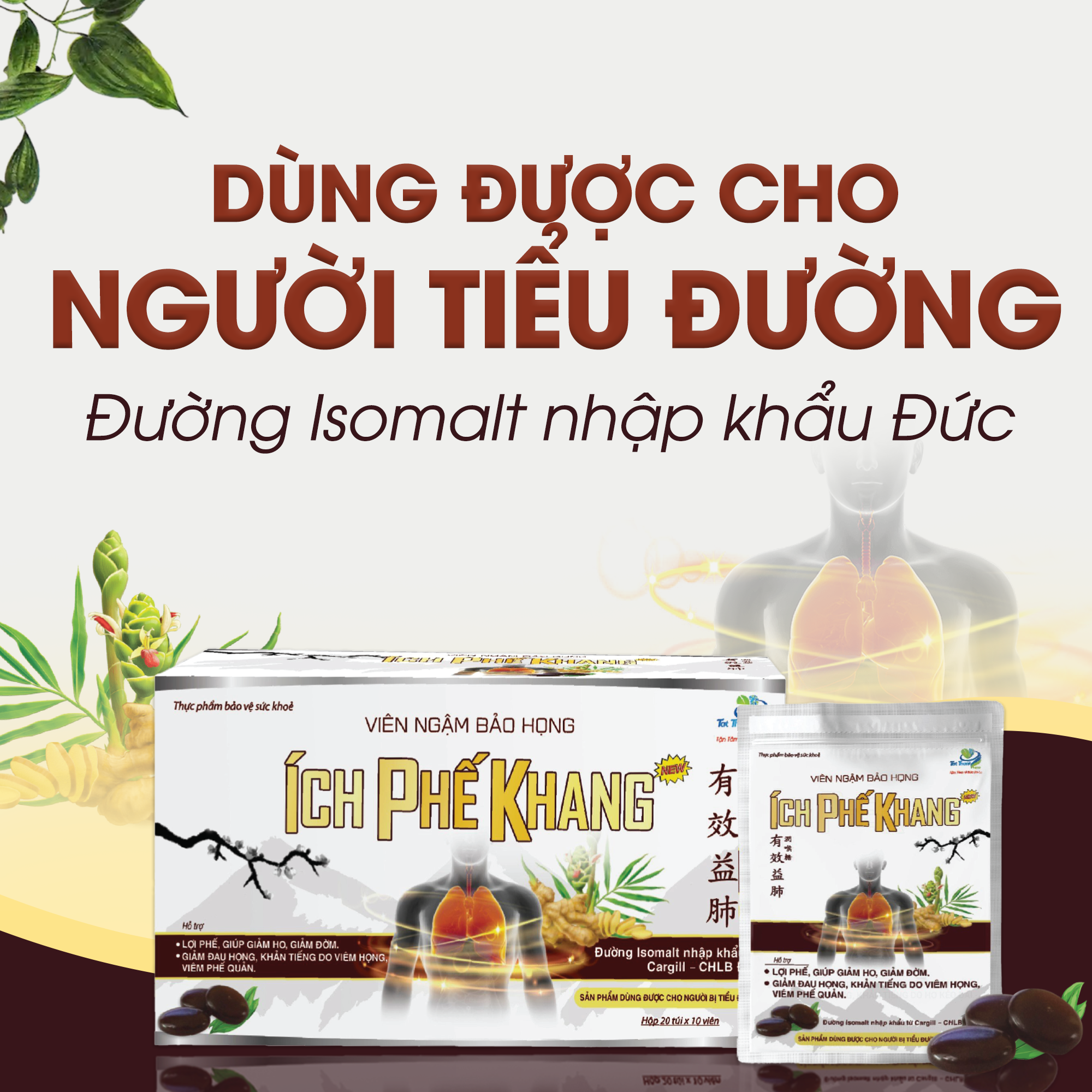 Viên ngậm bảo họng Ích Phế Khang New (Combo 10 túi)
